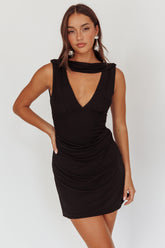 Saved Draped Neck Mini Dress Black
